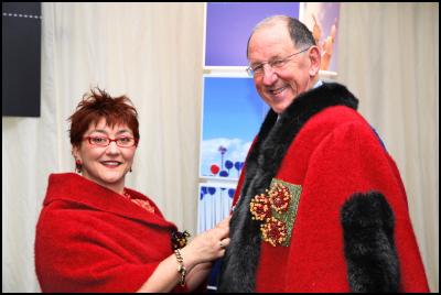 The Mayor's New Robes: AUT design student Michelle Boyes with Mayor Dick Hubbard and her take on the Mayoral robes