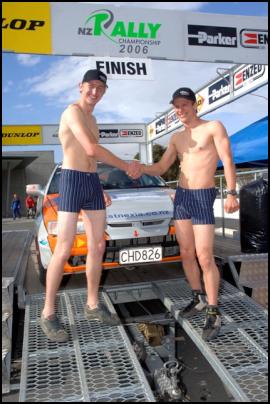 Following a leg win
James Holder and Richard Ellis get up on the podium sporting
only the latest Bendon Man underwear.
