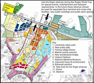 proposed location
of the stadium and landmark urban park