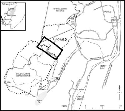 A map showing the
affected section of track on the Colonial Knob
Walkway