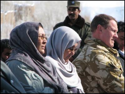Group Captain Kevin
Short (right) sits with Bamyan governor Habibi Sarabi (left)
and her assistant at the opening of Bamyan Boys
School