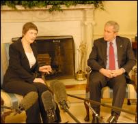 Helen Clark and George Bush at the White House oval office.