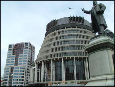 the beehive, also
showing bowen house and a statue