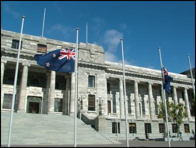 new zealand
parliament with flags at half mast