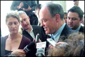 Don Brash faces
the media after the release of the Holow Men