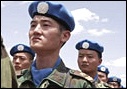 Newly arrived
Chinese engineers stand at attention in UNAMID Supercamp,
Nyala