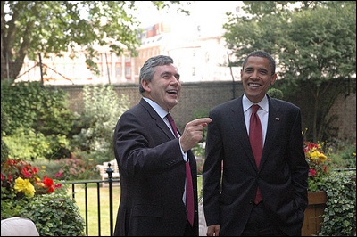The Prime Minister and Barack
Obama share a joke. 