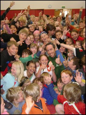 Bevan Docherty
amongst his fans at Arrowtown School on
Tuesday