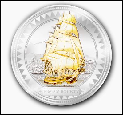 Two hundred and
nineteen years after the infamous munity onboard the H.M.A.V
Bounty, an exclusive set of coins has been produced by the
New Zealand Mint to celebrate the dramatic
events.