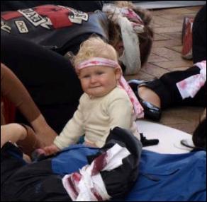 A baby at today's die-in for Palestine in Wellington's Civic Square - Image George Mclellan