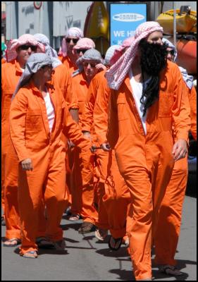 orange jumpsuits,
chain gang, wellington international rugby sevens
costumes