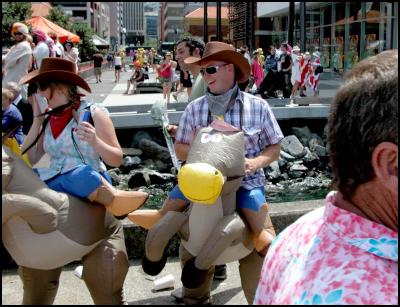 cowboys, inflatable
horse, wellington international rugby sevens
costumes