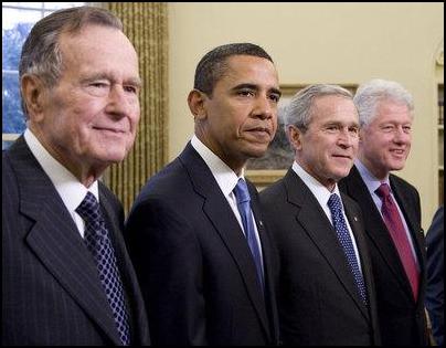 Bush Senior, Bush Jr, Obama, Clinton. Image: The White House. See... http://www.scoop.co.nz/stories/WO0901/S00228.htm