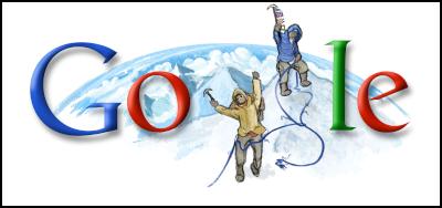 Google’s doodle
for the anniversary of the first ascent of Mount Everest,
May 29 2008