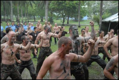 New Zealand
representatives from RAMSI's Combined Task Force and
Participating Police Force presenting a haka powhiri for His
Excellency The Honourable Sir Anand Satyanand at RAMSI
Headquarters