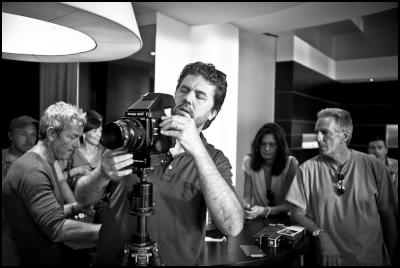 behind-the-scenes
images from Nespresso George Clooney shoot: photographer Sam
Jones