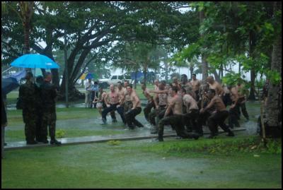 RAMSI2-New Zealand
representatives from RAMSI's Combined Task Force and
Participating Police Force present a haka powhiri for His
Excellency The Honourable Sir Anand Satyanand at RAMSI
Headquarters, Solomon Islands