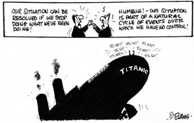 Malcolm Evans Copenhagen cartoon:  global titanic