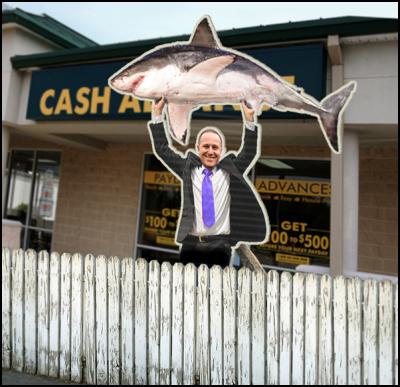 loansharks rules.
NZ Prime Minister John Key holding a shark.