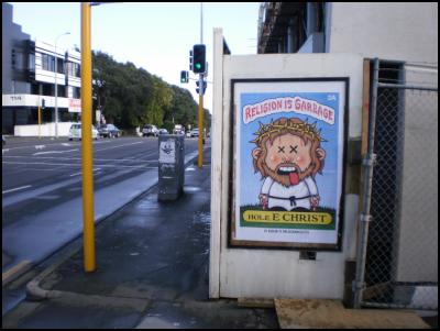 Auckland Religion
is Garbage poster – Hole E Christ