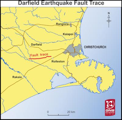 Christchurch
earthquake – darfield fault trace map