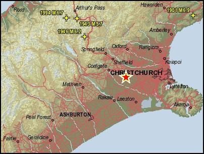 christchurch
earthquake location map 4 september 2010