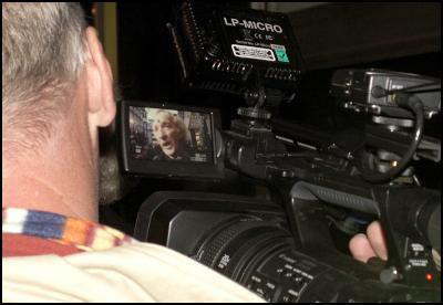 John Pilger on TV
camera monitor