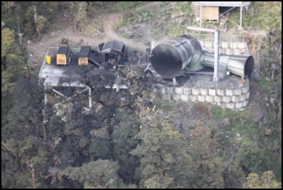 the vent area after the explosion on Friday 26 November at the Pike River mine, and show the vent intact