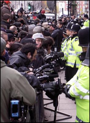 Media and police
outside Julian Assange's bail hearing.
