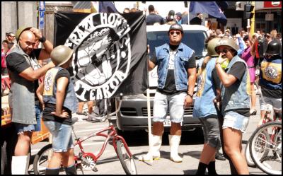 Wellington Sevens
parade, sevens costumes, Crazy Horses Aotearoa, Bicycle
gang