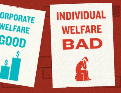 Corporate vs Individual welfare. Illustration by Tim Denee