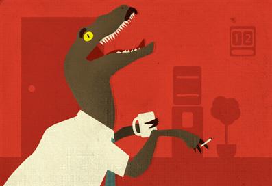 Illustration by Tim Denee – Sexist dinosaur, Alasdair Thompson