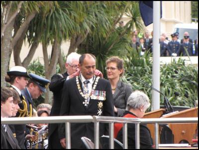 Swearing-in
ceremony of Jerry Mateparae as New Zealand's new
Governor-General, outside Parliament at lunchtime on
Wednesday. Photos by Richie
Wards.