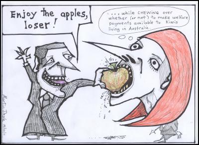 Martin Doyle
Cartoon: Giving Gillard the Pip - On John Key's apples for
Julia Gillard (and another  crunch issue).