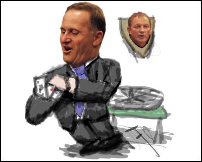 shonky john key, clearly lucky, roulette, cards up
sleeve, john key, phil goff