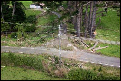 Photos of damage to
Powerco’s network in South Taranaki following Saturday’s
storm.