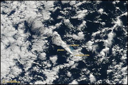 NASA Satellites
Pinpoint Volcanic Eruption, pumice raft, New
Zealand