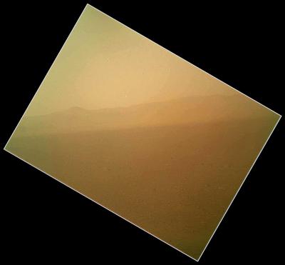 This view of the
landscape to the north of NASA's Mars rover Curiosity
acquired by the Mars Hand Lens Imager (MAHLI) on the
afternoon of the first day after landing. (The team calls
this day Sol 1, which is the first Martian day of
operations; Sol 1 began on Aug. 6, 2012.)