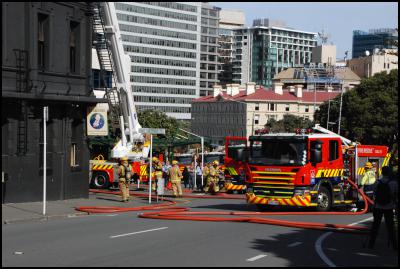 The aftermath of a
second fire at Wellington's Backbencher pub. The bar was
closed after a fire in June and had been due to re-open in
February.