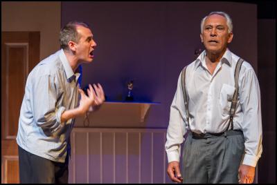 Ian Hughes and
George Henare in Death of a Salesman. Photo - Michael
Smith