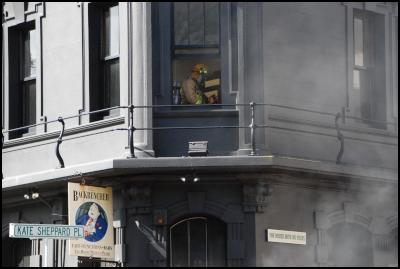 The aftermath of a
second fire at Wellington's Backbencher pub. The bar was
closed after a fire in June and had been due to re-open in
February.
