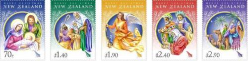 2012 - New Zealand
Post is once again marking the festive season with a series
of Christmas stamps, this year featuring traditional
nativity scenes with a touch of Pōhutukawa - widely
regarded as New Zealand’s Christmas
tree.