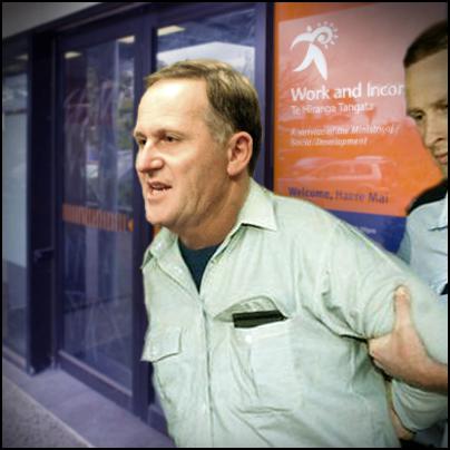 john key being thrown out of work and income office, winz, welfare reform, poverty, obligation, entitlements