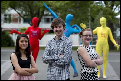 The Big Idea asked
for young people aged under 25 to come up with a concept to
help transform Christchurch city into a vibrant and youthful
place - Harry Loughnan (centre) with the two other
finalists, Judy Yun (left) and Grace Lethbridge
(right).