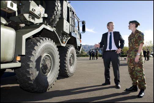 The new NZDF
vehicle - Medium heavy operational vehicle - is announced by
the minister of defence - Hon Dr Johnathan
Coleman.