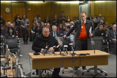  Kim Dotcom and Bram van der
Kolk arrive to make a submission on the GCSB Bill to the
Security and Intelligence Select Committee 