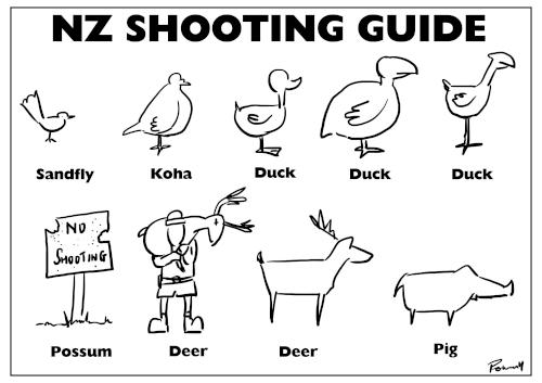 NZ Shooting Guide
– response to hunters working for DOC killing takahe
instead of pukeko (and other hunting
issues)