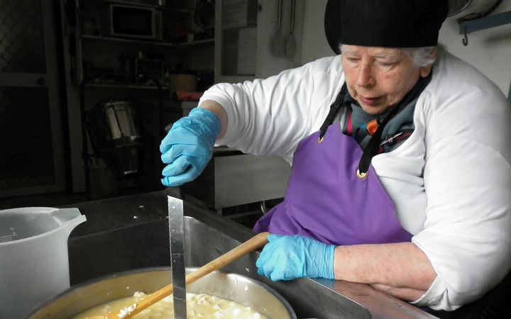 Biddy Fraser-Davies
making cheese at her Eketahuna factory. Photo: Supplied