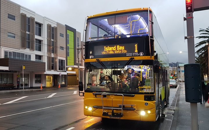 One of the new new
double decker buses brought into service on Sunday. Photo:
RNZ / Emma Hatton