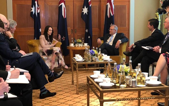 Jacinda Ardern and
Australian PM Scott Morrison in Singapore. Photo: RNZ /
Gyles Beckford